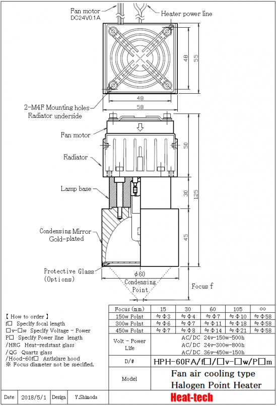 Halogen Point Heater Laboratory-kit LKHPH-60FA/f30/36v-450w + HCVD