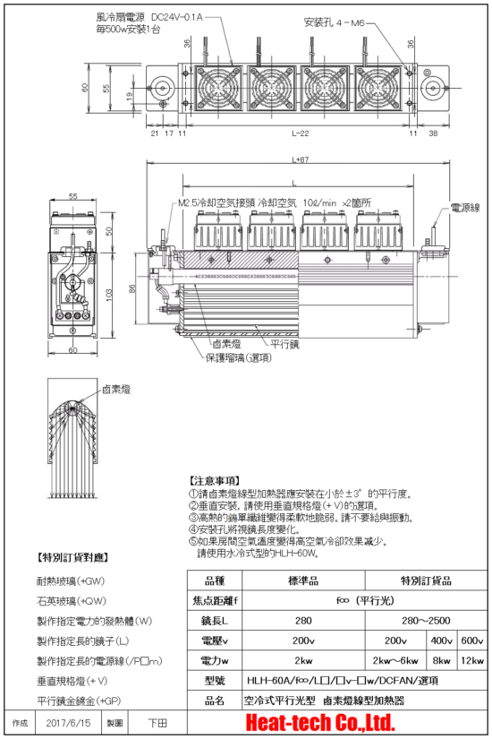 小型的鹵素燈線型加熱器 HLH-60系列