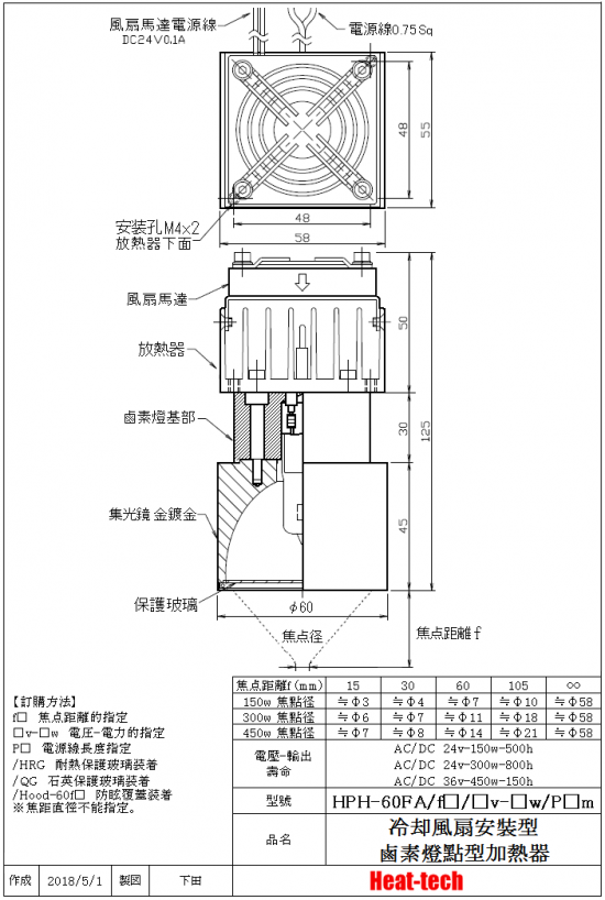 中型　鹵素燈點型加熱器 HPH-60系列