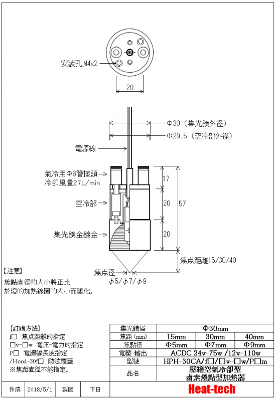 鹵素燈點型加熱器的基本結構