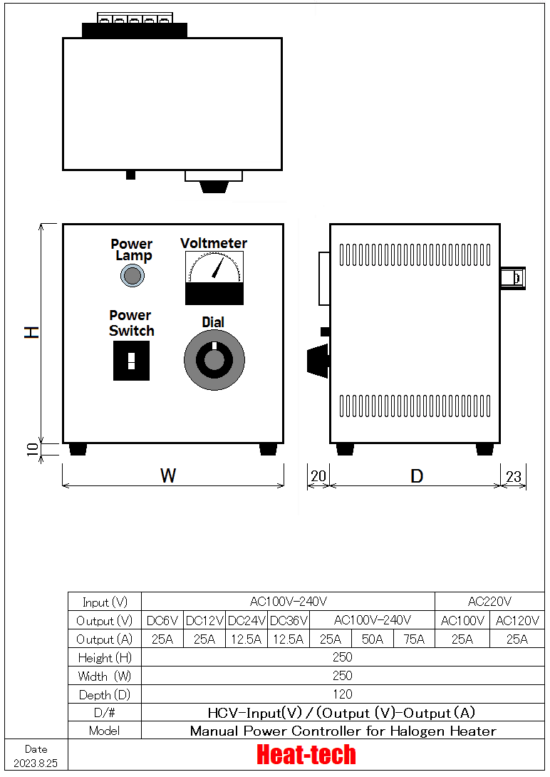 Manual power controller HCV Series for Halogen heater