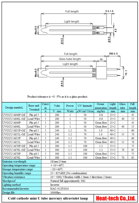 Cold cathode mini U tube ultraviolet lamp UVCCU-M series