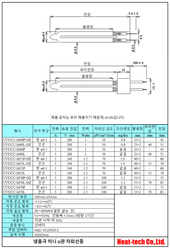 냉음극 미니 U관 자외선등 UVCCU-M 시리즈