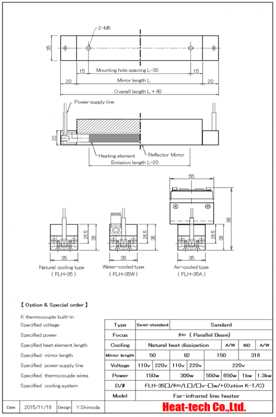 Parallel beam type far-infrared line heater FLH-35 Series14