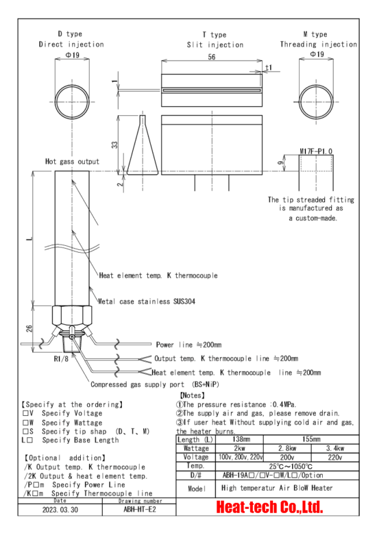 《 High temperatur small size Air Blow Heater 》ABH-19A